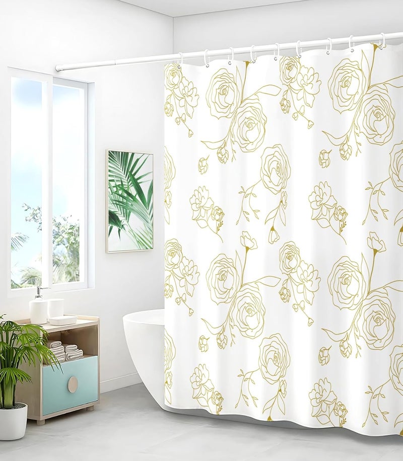 Stanoha Shower Curtain for Bathroom Stall Boho Modern Cute Aesthetic Decorative Girly Waterproof Unique White and Gold Rose Girls Flower Design Teen Pretty Women Cortinas de Baño Bathtub 72 x72 Inch - Image 4